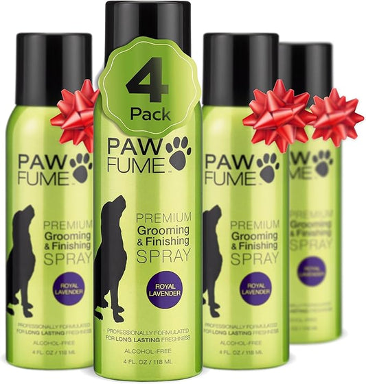 PAWFUME Dog Detangler Grooming Spray, Royal Lavender, 4-Pack – Keeps Pups Fresh All Day – Hypoallergenic, Alcohol-Free, Detangling & Moisturizing – Salon-Quality Dog Necessities for Coat & Fur Care
