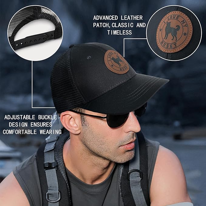 Dog Leather Patch Trucker Hat Gift - Adjustable Baseball Caps Dog Mesh Snapback Cap, Plastics Snapback Trucker Hats