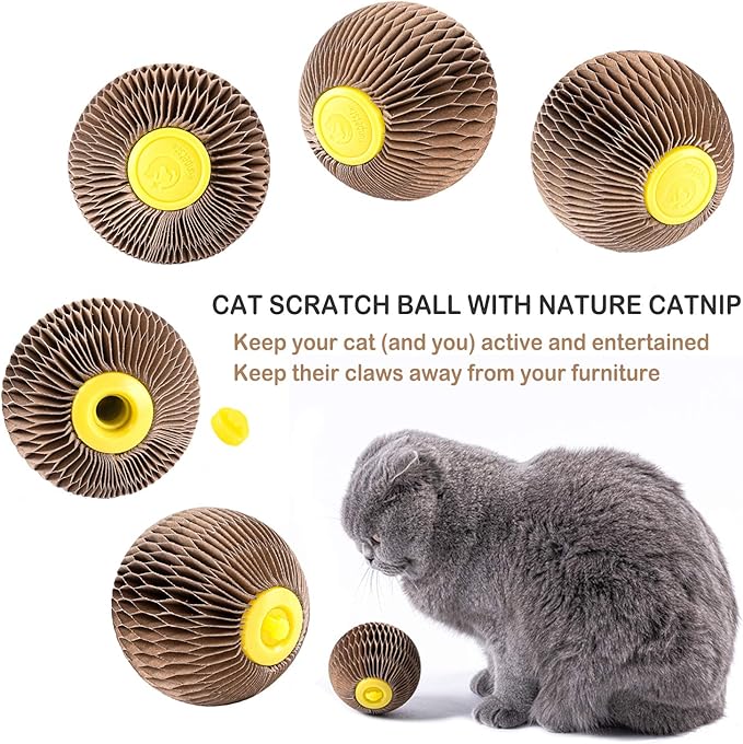 Catnip Ball Toy for Cats Catnip Refillable Scratcher Ball Kitty's Faithful Playmate Reduce Obesity and Loneliness CSB01BR