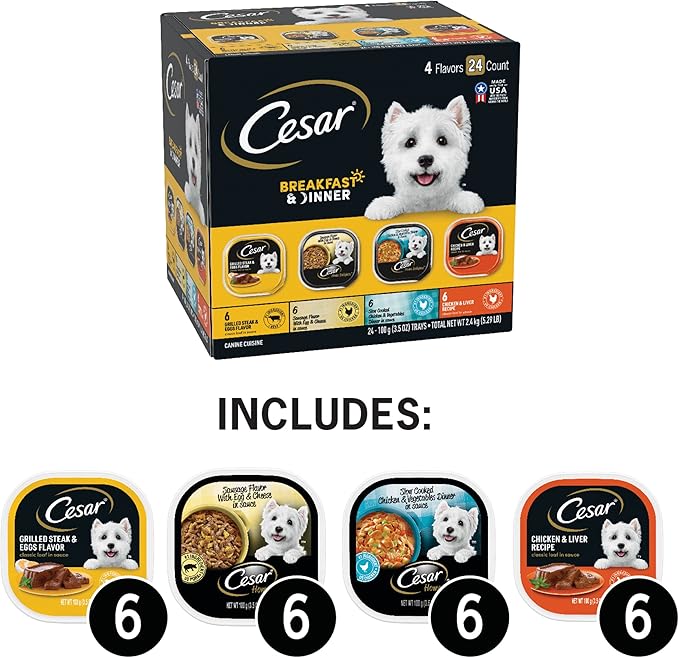 Cesar Wet Dog Food Home Delights & Classic Loaf in Sauce Breakfast & Dinner Variety Pack (24) 3.5 oz. Trays