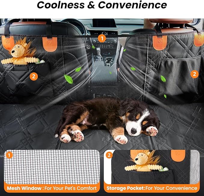 Dog Car Seat Cover for Back Seat: Hard Bottom Back Seat Extender for Dogs - Durable Dog Hammock for Car Truck SUV - Waterproof Car Seat Protector for Dogs, Prevent Pet Falls, Easy to Install