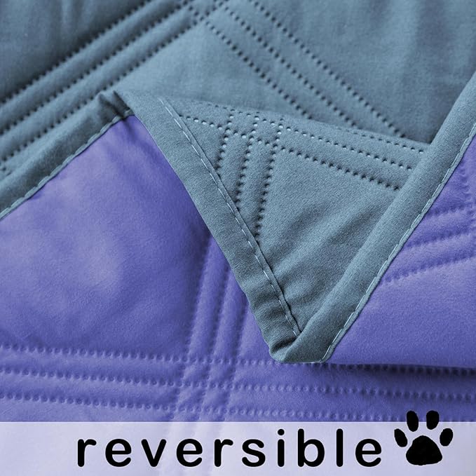 fuguitex Waterproof Dog Blanket Reversible for Small Dogs Resistant Leakproof Washable Couch Cushion Bed Protector Cover for Indoor Furniture Pet Friendly(52"*82",Violet Blue+ Light Blue)