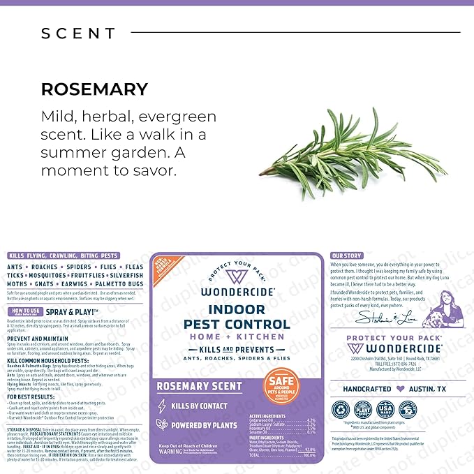 Wondercide - Indoor Pest Control Spray for Home and Kitchen - Ant, Roach, Spider, Fly, Flea, Bug Killer and Insect Repellent - with Natural Essential Oils - Pet and Family Safe — Rosemary 32 oz