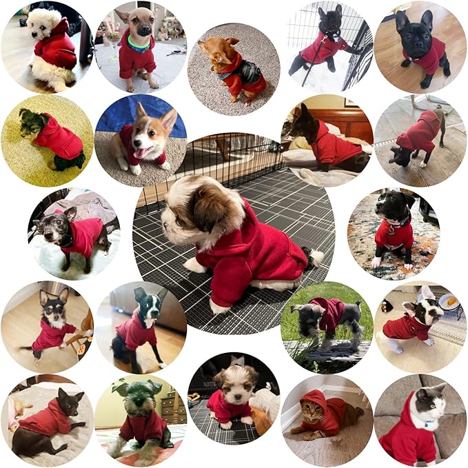 Jecikelon Winter Dog Hoodie Sweatshirts with Pockets Warm Dog Clothes for Small Dogs Chihuahua Coat Clothing Puppy Cat Custume (Wine red, Small)