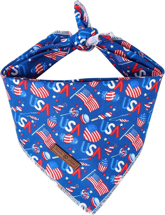 lionet paws Patriotic 4th of July Dog Bandana American Flag for Small Medium Large Dogs, Cat Dog Kerchief Triangle Bibs Scarf for Male Female