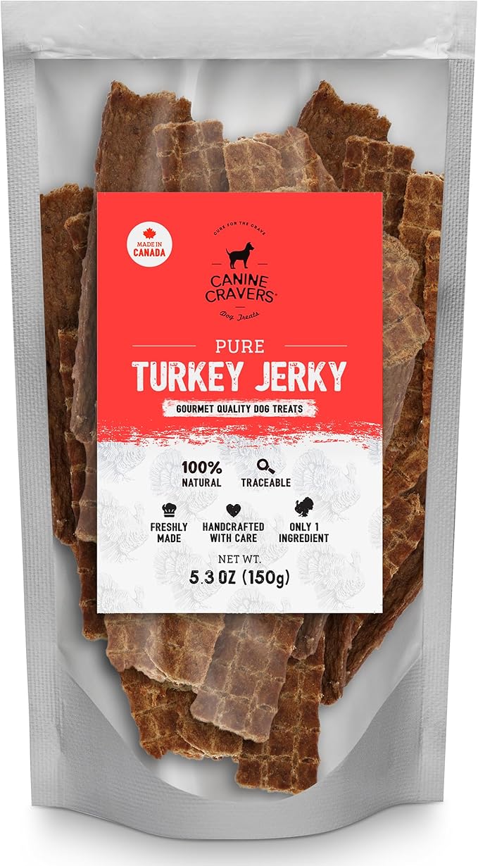 Canine Cravers Single Ingredient Dog Treats – Pure Turkey Jerky - Human Grade Air Dried Hypoallergenic Pet Food – Grain, Gluten, and Soy Free – 100% All Natural – 5.3 oz
