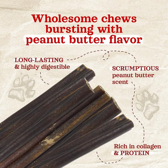 Natural Farm Peanut Butter Flavor Collagen Sticks for Dogs (6 Inch, 25 Count), Long-Lasting Beef Collagen Sticks, Rawhide Alternative Chews with Chondroitin & Glucosamine, Low-Fat Dental Treats