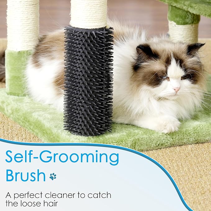 Hey-brother Cat Tree, 74 inches Multi-Level XL Large Cat Tower for Indoor Cats with Three Cat Condos, Two Large Top Decks and Cat Hairbrushfor Kittens, Cats and Pets, Green MPJ035-MGR