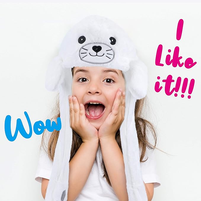 Animal Hat with Ears Moving Jumping Pop Up Beating Hat Plush Holiday Cosplay Dress Up Funny Gift for Kids