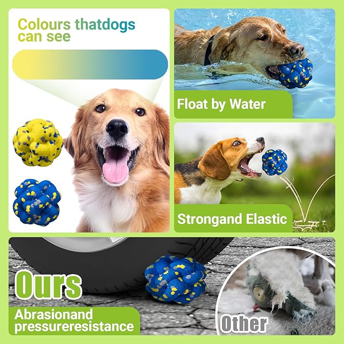 Upgrade Dog Balls Interactive Toys for Aggressive Chewers, Indestructible Tennis Durable Bouncy for Fetch Game, Lightweight Floating, Blue