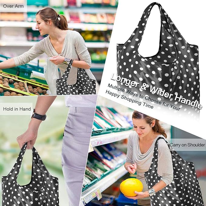 BeeGreen Geometry Reusable Grocery Bags Bulk 6 Packs X-Large, Reusable Shopping Bags Foldable for Groceries, Vegetables, Fruits Watertight Bulk Tote Bags Washable For Women and Men