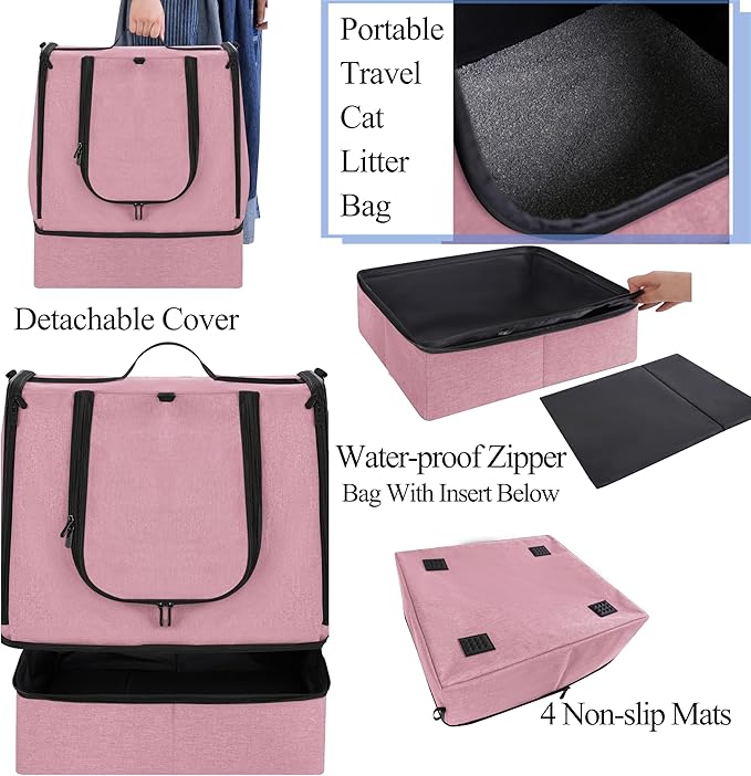 apollo walker Portable Cat Travel Litter Box with Zipped Waterproof Bag,No Collapse with Hard Base Insert at Bottom, No Leakage, No Smell, Easy to Carry, Easy to Use in Hotels