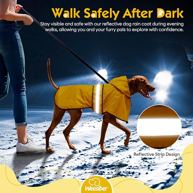 Weesiber Dog Raincoat, Adjustable Waterproof Dog Rain Jacket Poncho with Reflective Strip and Leash Hole, Lightweight Pet Rain Coat for Small to X-Large Dogs (XL, Yellow)