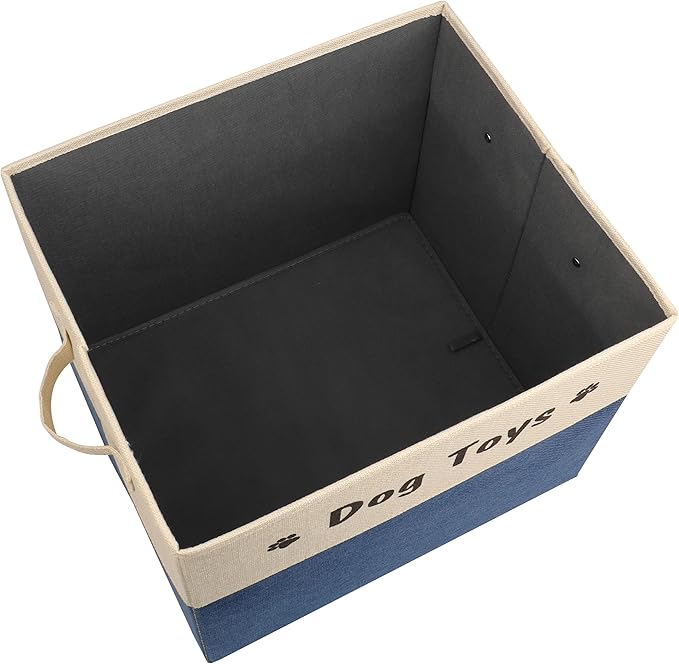 PET ARTIST Large Dog Toy Basket, Foldable Dog Toy Bin Box for Living Roon Area, Collapsible Storage Baskets with Comfortable Handles for Pet Coat,Accessories, Navy Blue, 15"x13"x12"