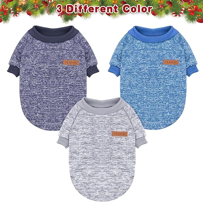Idepet Pet Dog Classic Knitwear Sweater 3 Pcs, Fleece Coat for Small,Medium Dogs,Warm Pet Dog Cat Clothes,Soft Puppy Customes for Dog Grils Boys,Small