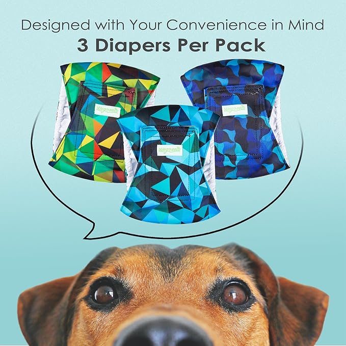 wegreeco Washable Male Dog Belly Band (Stylish Pattern)- Pack of 3 - Male Dog Belly Wrap, Dog Diapers Male (Abstract Geometrical Blue, X-Small)