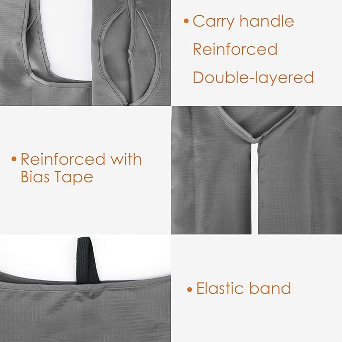 BeeGreen Grey Reusable Grocery Bags with Zipper Storage Pouch 10 Packs Gray Reusable Shopping Bags Bulk with Elastic Band Foldable-Machine Washable