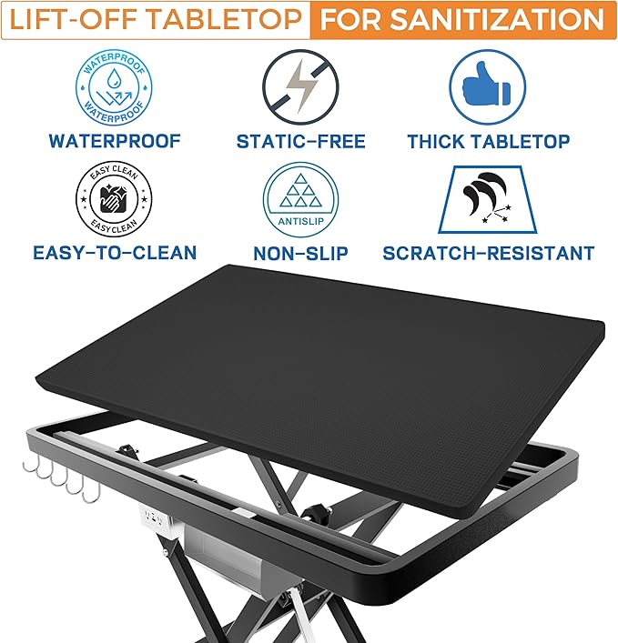 Professional Super Low-Step Electric Dog Grooming Table 49.2", Heavy Duty, Anti-Slip Tabletop, Height Adjustable Dog Table with Lockable Casters, Stainless Grooming Overhead Arm, Dog Grooming Station