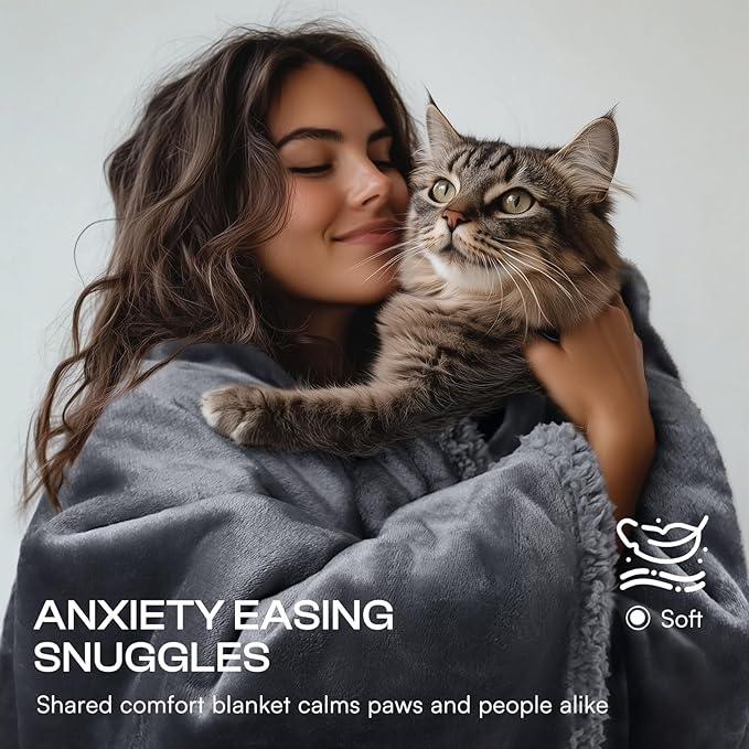 Waterproof Pet Blanket, Liquid Pee Proof Dog Blanket for Sofa Bed Couch, Reversible Sherpa Fleece Furniture Protector Cover for Small Medium Large Dogs Cats, Dark Gray Large（65" x 57"）