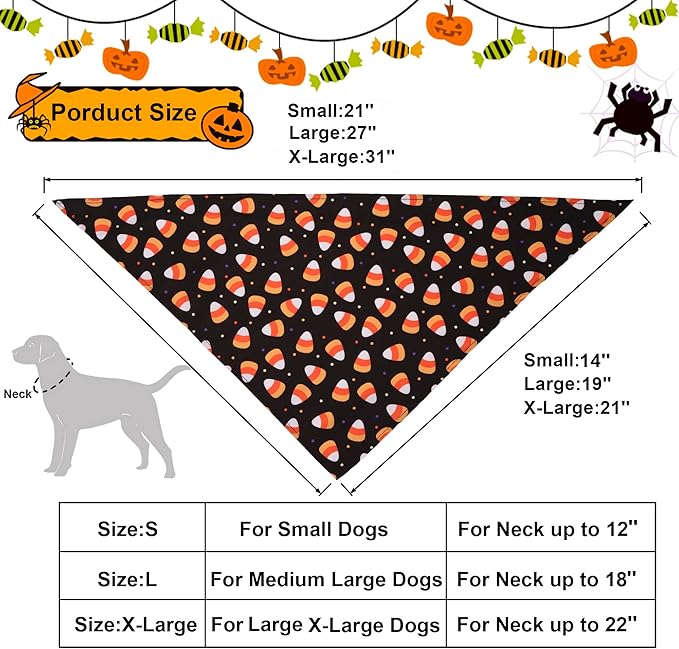 ADOGGYGO 4 Pack Halloween Dog Bandana, Pumpkin Ghost Dog Scarf Bib, Pet Halloween Bandanas Costume Accessories for Medium Large Dogs (Large)