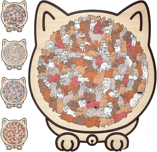 135-Piece Morandi-Colored Cat Shaped Wooden Jigsaw Puzzle, Cats Shaped Wooden Puzzle, Unique Animal Pieces, CreativePuzzle Gifts for Cats Lovers or Puzzle Fans, Home Decor (Maillard)