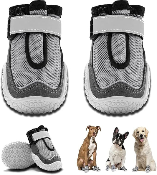 Hcpet Dog Boots for Large Dogs, Dog Shoes for Hot Pavement Winter Snow, Paw Protector Dog Booties Designed for Comfort and Breathability, Outdoor Booties for Small Medium Dogs for Hiking Grey Size 5