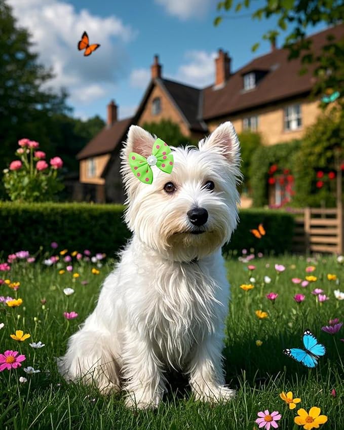 PET SHOW 10Pcs 2" Dot Small Dogs Hair Bows with French Clips Yorkie Bowknot Barrette Clips for Medium Dogs Pet Topknot Cat Grooming Hair Accessories