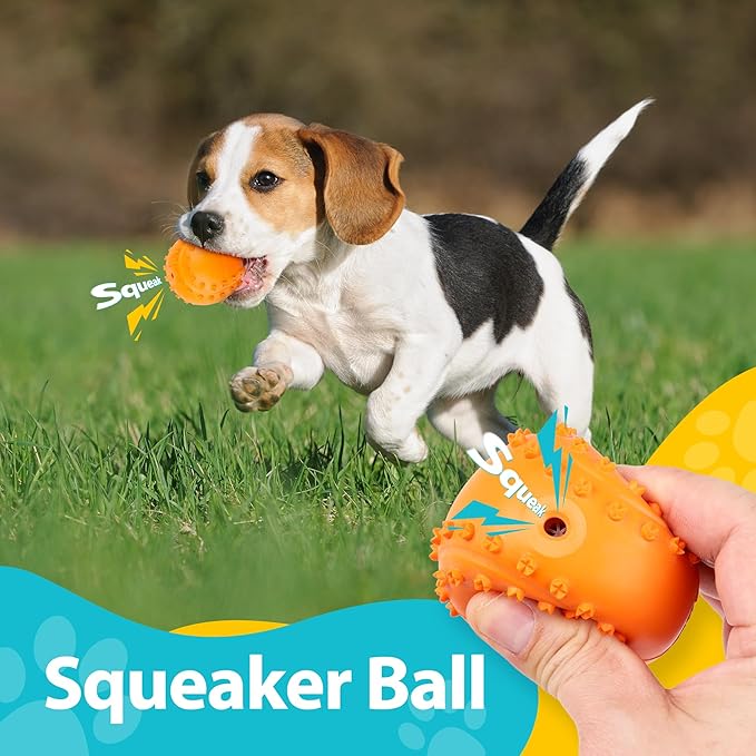 PrimePets Dog Puzzle Toy 4 Pack, Interactive Treat Dispensing Dog Toys, Slow Feeder Ball for Small Dogs and Puppies, Enrichement Toy Balls for Teething, Fetching and Playing