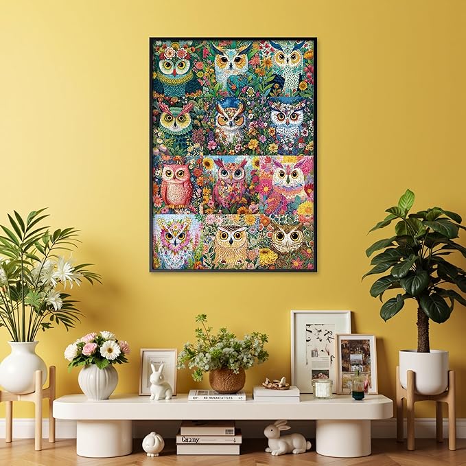 Vintage Collaged Owl Jigsaw Puzzles 1000 Pieces for Adults -Challenging Impossible Bird Art, Premium Matte Finish, 27.56 x 19.68 Inches, Perfect for Game Nights