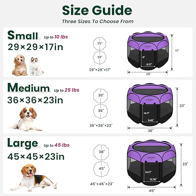 Love's cabin Pet Puppy Dog Playpen, Medium Dog Tent Crates Cage Indoor/Outdoor, Portable Playpen for Cat, Foldable Pop Up Dog Kennel Playpen with Carring Case, Removable Zipper Top, Purple