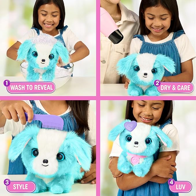 SCRUFFALUVS Blue Surprise Pet, Mystery Plush Toys, Stuffed Animals, Wash to Reveal 1 of 3 Rescue Pets: Puppy, Bunny, or Kitty - Includes 8.7" Deluxe Pet Carrier - Styles May Vary
