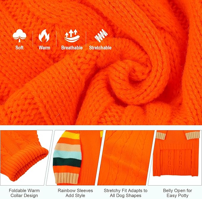 Dog Cold Sweater, Dog Sweaters Winter for Medium Dogs Girl Male, Turtleneck Warm Dogs Sweater Long Sleeve, Stretchy Christmas Doggie Sweaters Outdoor, Pet Knitwear Frenchie, Schnauzer(Orange M)