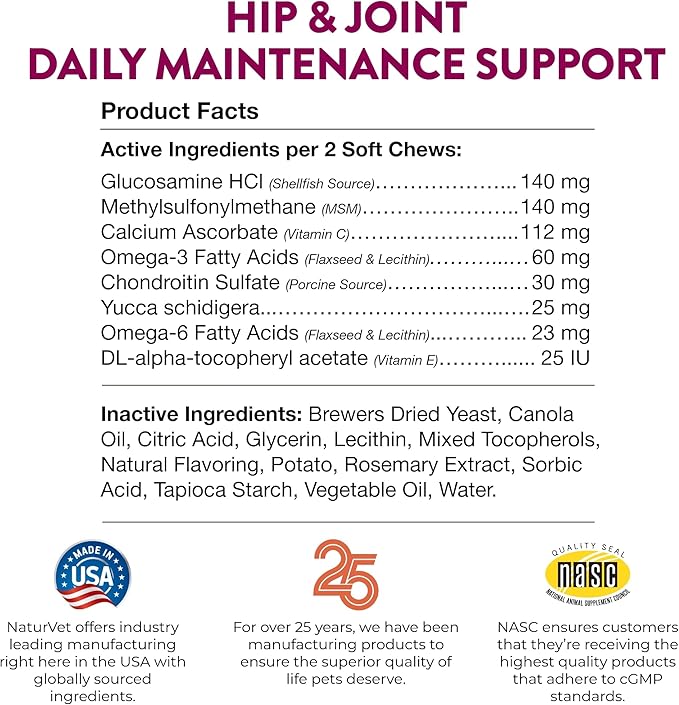 NaturVet Hip & Joint Soft Chew (Bag) 120 ct