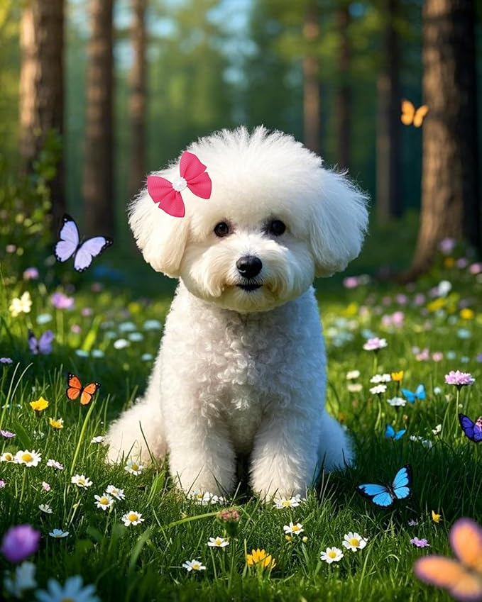 PET SHOW 10Pcs 2" Plain Small Dog Hair Bows with French Clips Faux Pearls Pet Bowknot Barrette Bows Puppy Topknot Medium Dogs Grooming Hair Accessories for Doggies Cat Kitten Rabbit