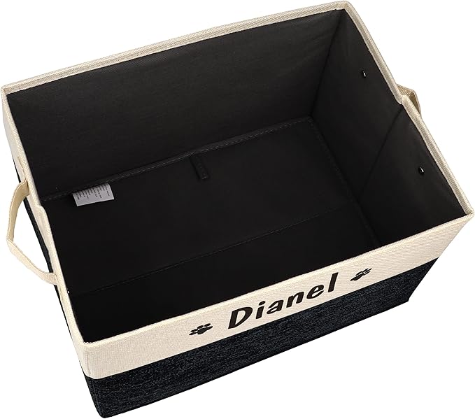 PET ARTIST Personalized Dog Toy Bin for Dog Toys Accessories - Foldable Dog Toy Basket Storage Box for Pet Toys,Dog Coat, Upgrade Black, M:15''(38cm)*11''(28cm)*9''(23cm)