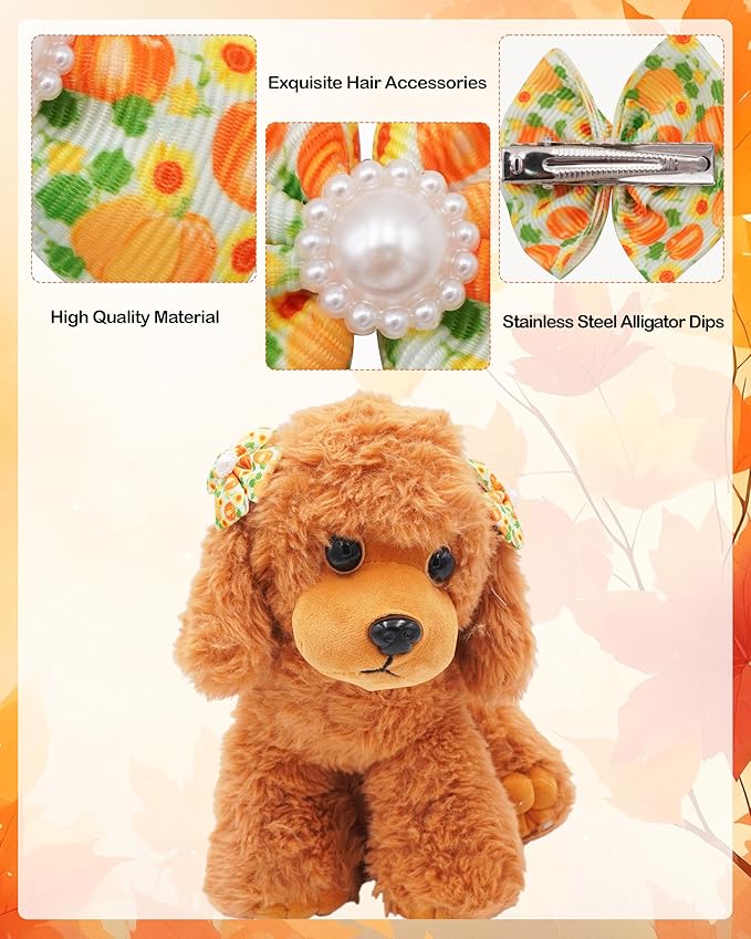 PET SHOW 20 Pack Fall Dog Hair Bows with Alligator Clips for Small Medium Dogs Autumn Floral Bowknot Hair Clips Cat Puppy Yorkshire Rhinestone Grooming Hair Accessories for Party Costumes
