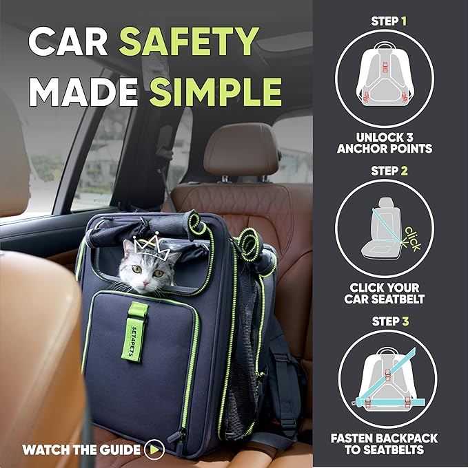 Cat Backpack Carrier & Dog Car Seat for Small Pets Up to 25 lbs - Expandable Cat Carrier Backpack with Safety Leash and Breathable Mesh - Waterproof for Travel - 3 in 1