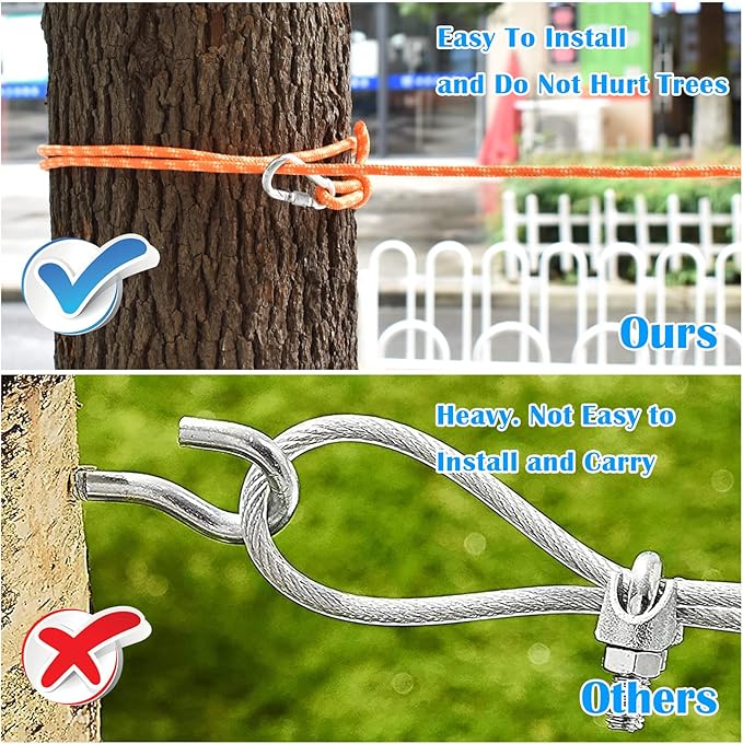 Upgraded Dog Tie Out Cable for Camping, 100FT Portable Trolley System for 2 Dogs, Knot-a-Hitch Dogs Hitching System up to 250lbs, Dog Runner for Yard Camping Training Running Hiking Outdoor