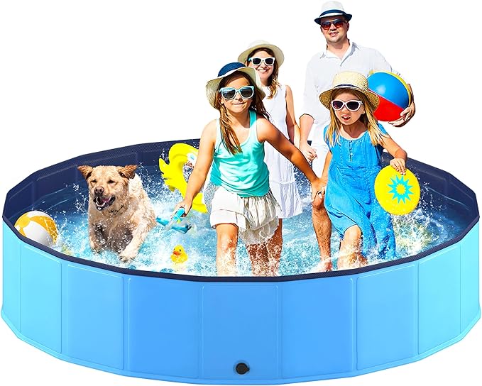 Niubya Portable Dog Pool, Foldable Pet Swimming Pool, Anti-Slip Collapsible Pet Bathtub, Hard Plastic Bath Pool for Pets Dogs and Cats, 80 x 16 Inches