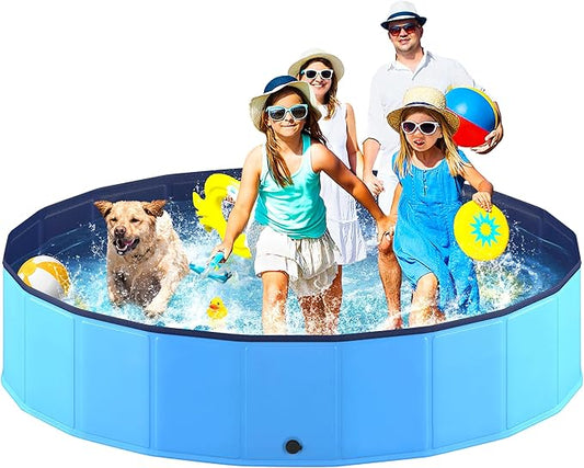 Niubya Portable Dog Pool, Foldable Pet Swimming Pool, Anti-Slip Collapsible Pet Bathtub, Hard Plastic Bath Pool for Pets Dogs and Cats, 80 x 16 Inches