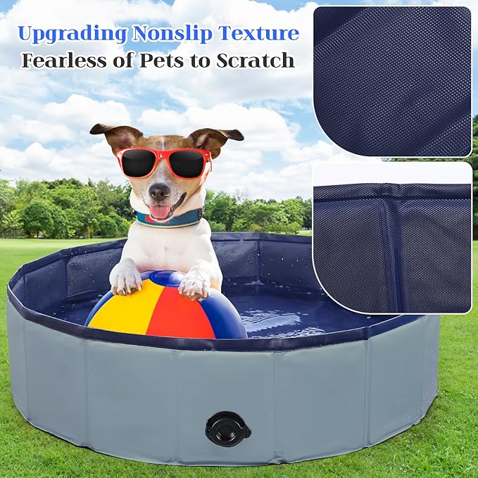 Foldable Dog Pool, Portable Pet Bath Tub and Kiddie Swimming Pool, Collapsible Bathtub for Puppies, Small, Medium and Large Dogs, Cats and Kids, 39.5 x 12 in, Gray