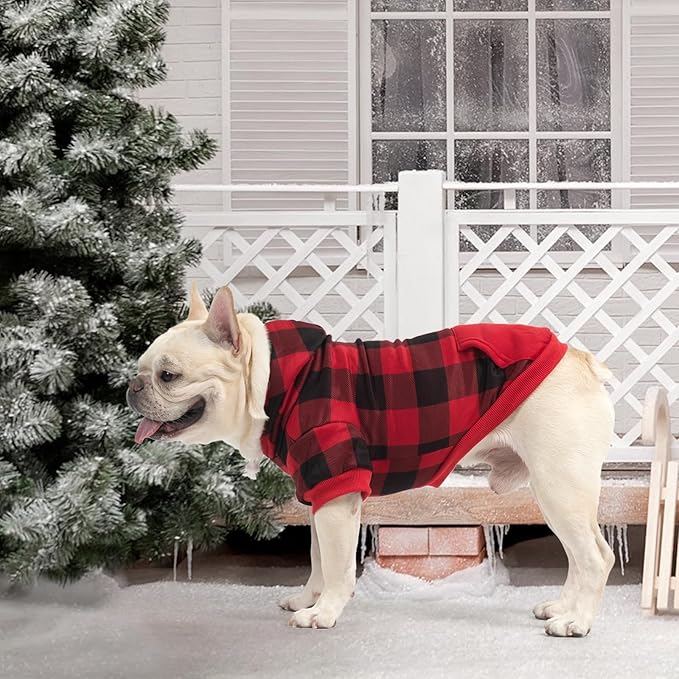 KOOLTAIL Plaid Dog Hoodie for Small Medium Large Dogs - Pet Clothes Sweater with Hat and Pocket for Cold Weather Winter, Warm Soft Dog Hooded Sweatshirt Coat Outfit for Puppy Cats Girls Boys Red S