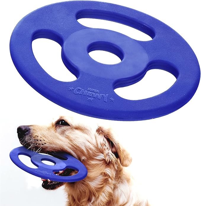 SuperChewy Tough Tug-of-War Flying Disc Toy | Lifetime Replacement | Strong Natural Rubber | Great Tug Disc Fetch Toy for Dogs | Ultra Durable Chew Toys for Aggressive Chewers | For All Breeds