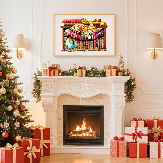 Wooden Puzzles for Adults - Dreamy Tabby Cat Wooden Jigsaw Puzzle, Unique Animal Shaped Wood Puzzles Adult, Christmas Birthday Gifts for Friends/Family, Home Decor 11.4 * 8.1 in 180pcs