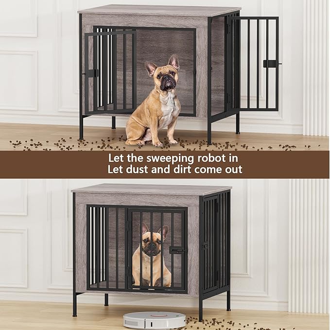 EasyCom Dog Crate Furniture for 1 or 2 Dogs, Heavy Duty Single/Double Dog Crates for Small/Medium/Large Dogs, Dog Kennel Furniture Indoor as TV Stand, Small Size 28.15" L(0-20 Pounds), Oak Grey
