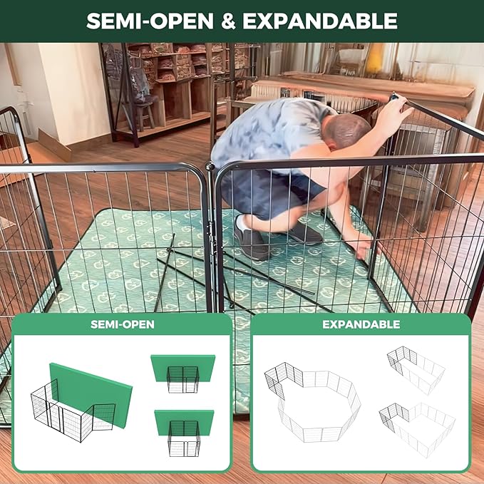 FXW Homeplus Unleashed Indoor Dog Playpen - Stress-Free and Safe Play, Heavy Duty 45 Inch 8 Panels Dog Pen for Large Dogs, Black│Patented
