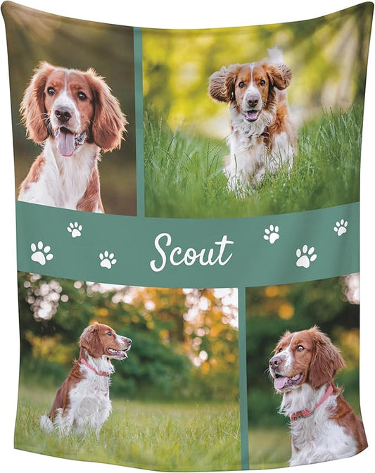 Prints Next Day – Custom 30" x 40" Plush Pet Lightweight Blanket with Multi-Photo Upload - Personalized with Pet Lightweight's Name - Gift for Dog or Cat Owners - Printed in America
