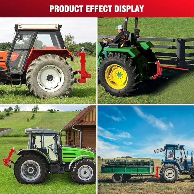 3 Point Gooseneck Trailer Hitch with 2 inch Receivers for Cat1, 3000lbs Capacity 3 Point Quick Hitch Attachment with Trailer Gooseneck Trailer Ball Drawbar Fits Category 1 Tractors