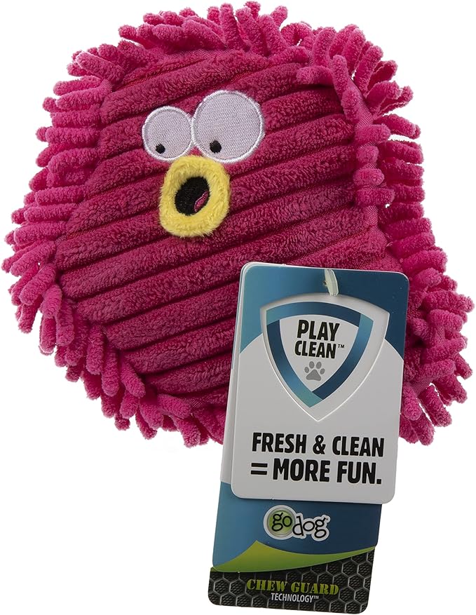 goDog PlayClean Germs Squeaky Plush Dog Toy with Odor-Eliminating Essential Oils, Chew Guard Technology - Pink, Large