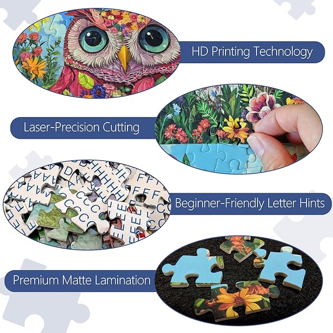 Vintage Collaged Owl Jigsaw Puzzles 1000 Pieces for Adults -Challenging Impossible Bird Art, Premium Matte Finish, 27.56 x 19.68 Inches, Perfect for Game Nights